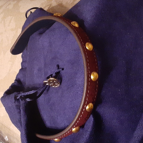 TORY BURCH LEATHER SUEDE STUDDED HEADBAND RARE AUTHENTIC - Picture 1 of 9